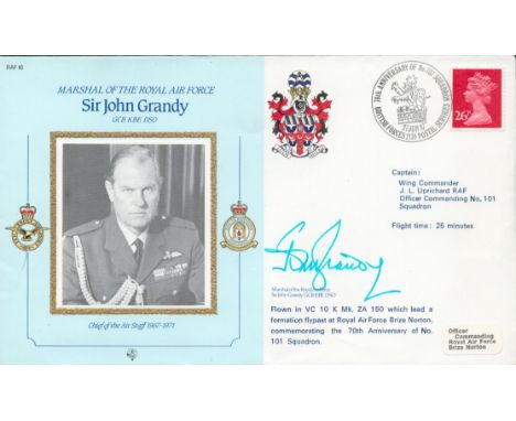 WW2 RAF Marshal of RAF Sir John Grandy Signed Personal FDC with Stamps and Postmarks. Good Signature. British 26p Stamp with 