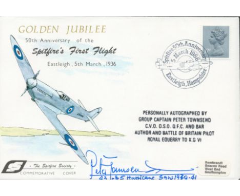 WW2 RAF Grp Cptn Peter Townsend Signed 50th Anniversary of Spitfire's First Flight 5th March 1936 FDC. 20 of 100 Covers Issue