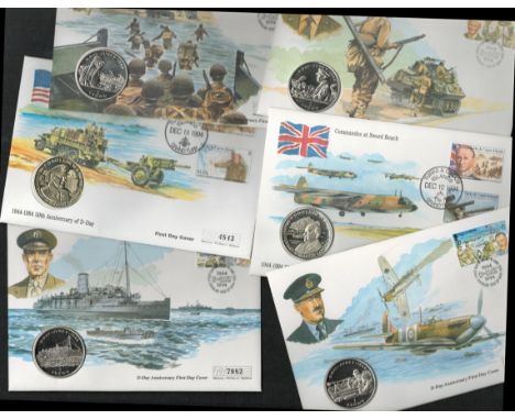 Fantastic Coin First Day Cover Collection of 6 Covers with Postmarks and Stamps. Covers included are D-Day Anniversary FDC No