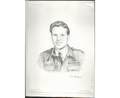 Superb Guy Gibson 15x11 inch original pencil drawing by the Renowned Aviation and Military Artist Steve Teasdale. Teasdale Si