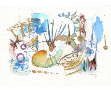 
	
		Carne Griffiths
		Untitled, 2020
		Ink, Tea and Gold Leaf on Paper
		Signed verso
		10 x 15cm (3¾ x 5¾ in.)
		Working pr