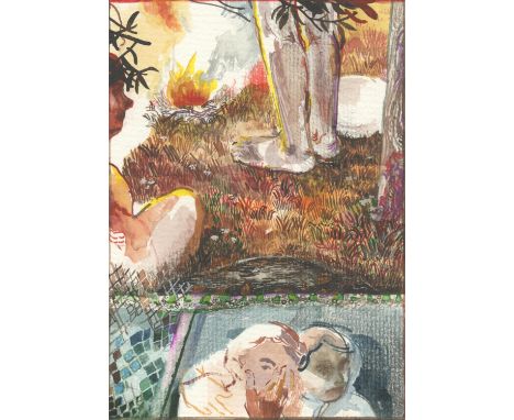 
	
		Joana Galego
		Fire, Burn, 2020
		Mixed Media on Paper
		Signed verso
		15 x 10cm (5¾ x 3¾ in.)
		Galego holds her Postg