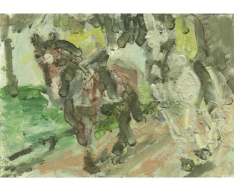 
	
		Grant Watson
		Police Horses, 2020
		Oil on Fabriano Tela
		Signed verso
		10 x 15cm (3¾ x 5¾ in.)
		Grant Watson holds 