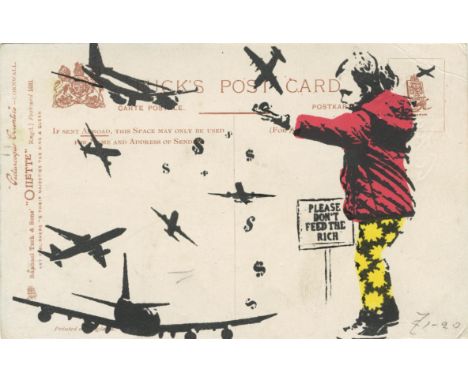 
	
		JohnnyX
		Please Don't Feed The Rich, 2020
		Screen Print on Vintage Postcard
		Signed verso
		15 x 10cm (5¾ x 3¾ in.)
	