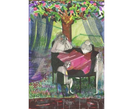 
	
		Joana Galego
		We Need to Talk, 2020
		Mixed Media on Paper
		Signed verso
		15 x 10cm (5¾ x 3¾ in.)
		Galego holds her 