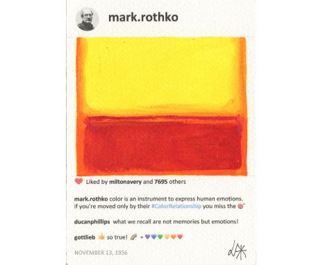 
	
		Laurence De Valmy
		Rothko and Human Emotions, 2020
		Acrylic and Ink on Paper
		Signed verso
		15 x 10cm (5¾ x 3¾ in.)
