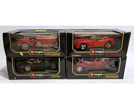 Bburago 1:18 scale, a boxed group of cars.&nbsp; Includes Alfa Romeo 8C 2300 Monza (1931) &amp; Jaguar E Cabriolet (1961). Al