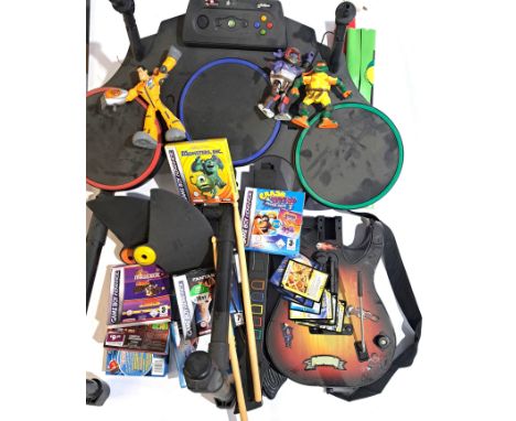 Vintage/Retro Gaming. Xbox &amp; Nintendo, a mixed unboxed group to include Xbox 360 "Guitar Hero" Guitar and Drum accessorie