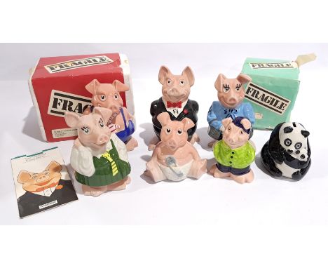 Complete Set of Wade NatWest Pigs with Panda &amp; Baby Ceramic Piggy Banks, a boxed &amp; unboxed group. Consisting of Woody