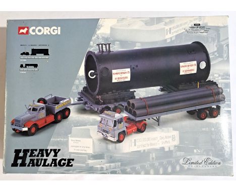 Corgi Heavy Haulage 31014, boxed.&nbsp; Guy Invincible Long Platform Trailer, Pipe Load &amp; Diamond T Ballast "Sunter Broth