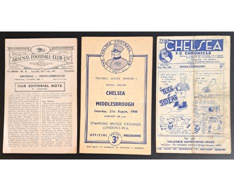 Middlesbrough a group of Vintage 1940's Away Football Programmes comprising of V Chelsea May 10th 1947, V Arsenal April 12th 