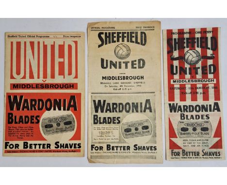 Sheffield United V Middlesbrough a group of Vintage 1940's Football Programmes comprising of Sept 28th 1946, Jan 12th 1946 &a