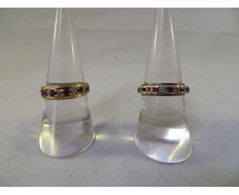 9ct Gold ring with red and white stones, size M, weight: 2.3g & 1 other YM ring, size N.