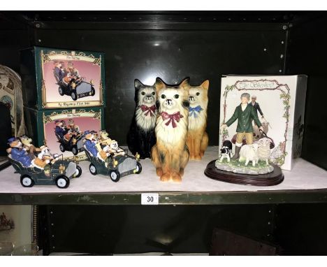 3 ceramic cats, 2 boxed regency fine arts model 'The Outing' 1998 and a boxed Leonardo collection 'The Shepherd' 1993
