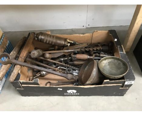 Large box of tools, including spanners, boring drills etc.