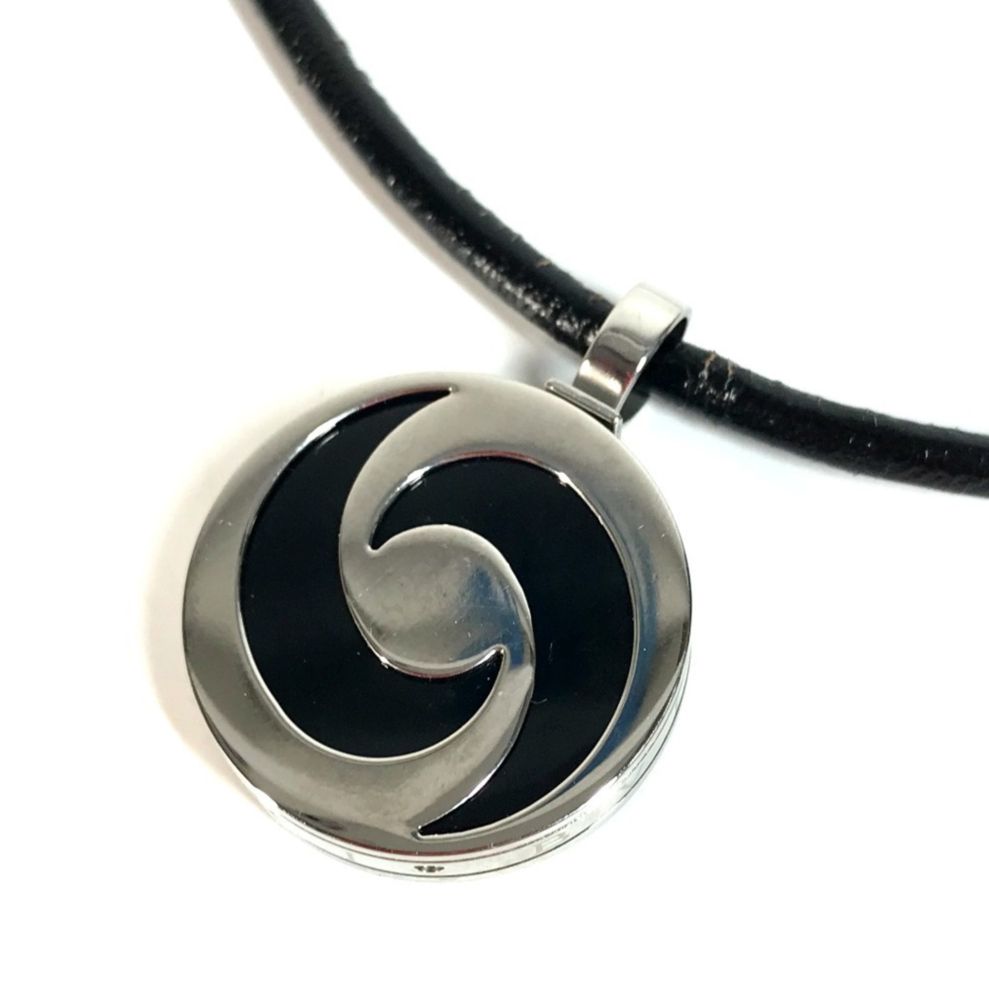 BVLGARI Allegra Optical Necklace Choker with Leather Cord, 18K White Gold/Stainless Steel, Unisex, S
