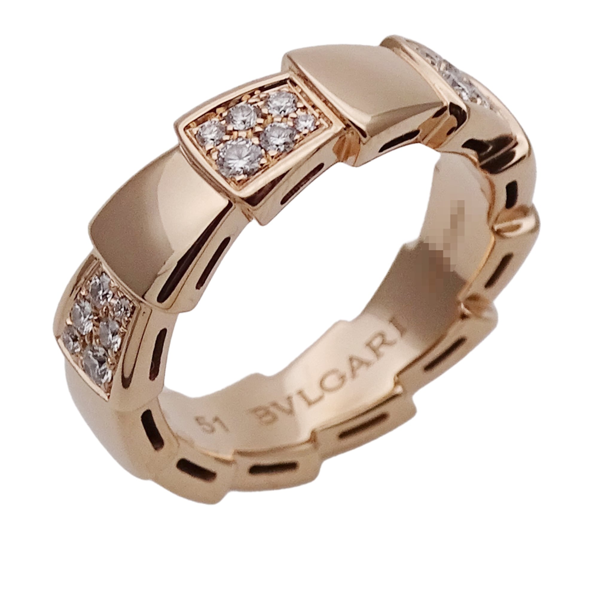 BVLGARI ring for women and men, brand name ring, 750PG diamond, Serpenti Viper pink gold, size #51 (