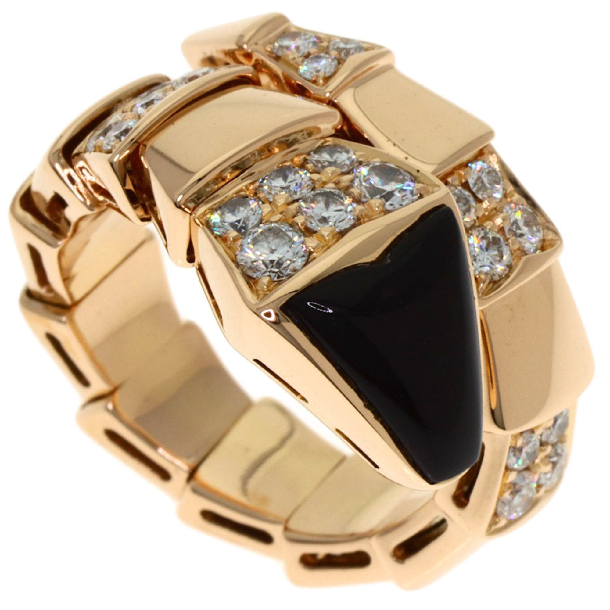 BVLGARI Serpenti Onyx Diamond Ring, Size S, 18K Pink Gold, Women\'s