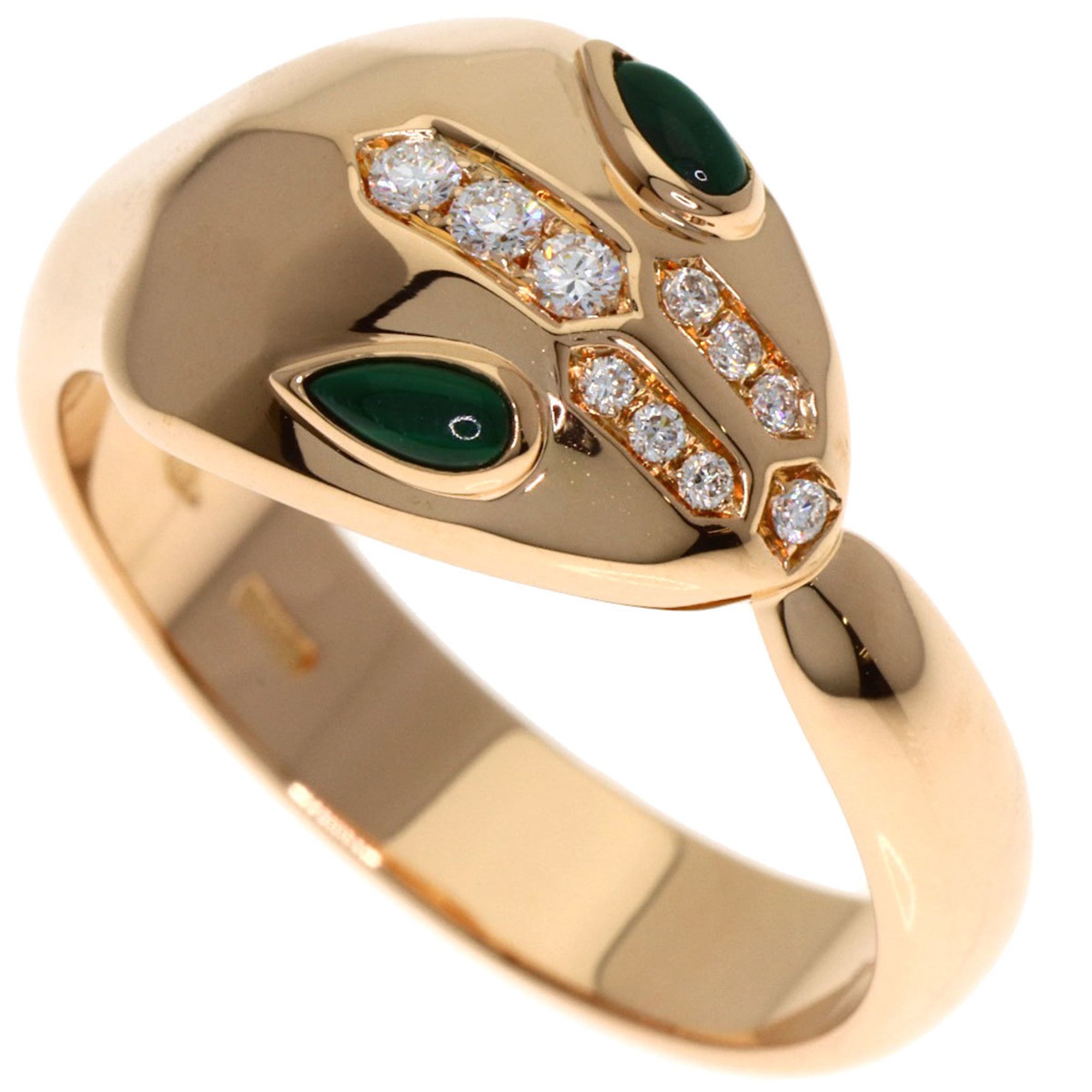 BVLGARI Serpenti Malachite and Diamond Ring in 18K Pink Gold for Women