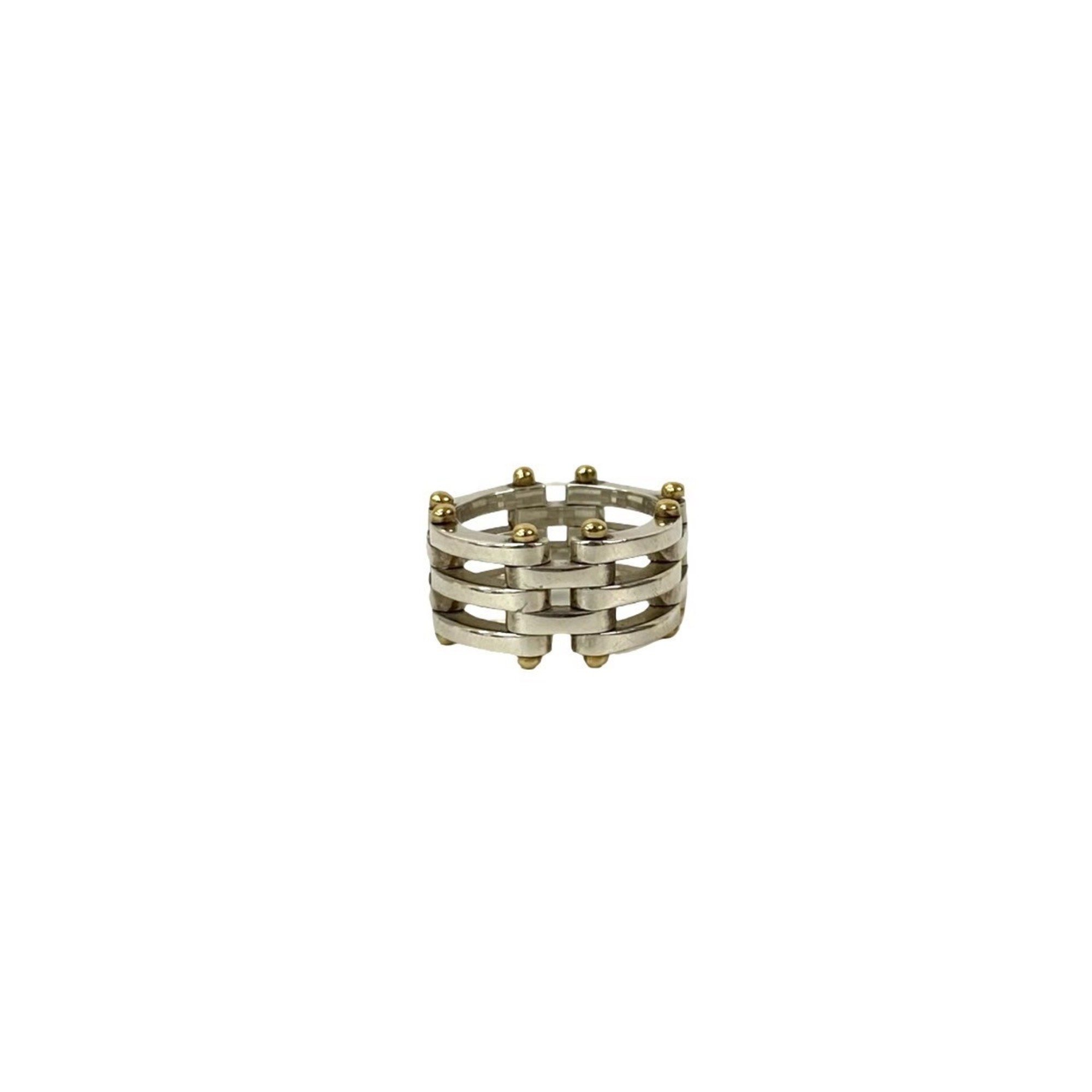 TIFFANY & Co. Tiffany Gate Ring, 925 Sterling Silver and 18K Gold, Size 15, Silver, 00273