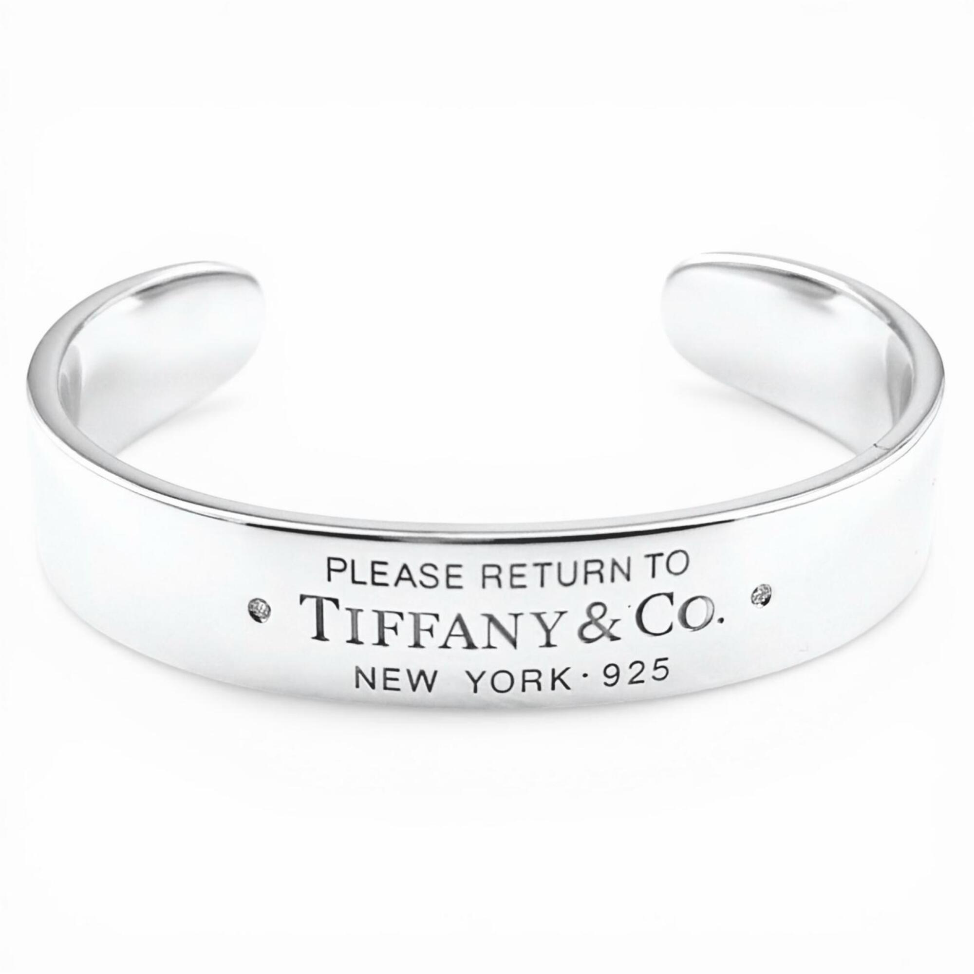 TIFFANY&Co. Tiffany & Co. Return to AG925 RTT Narrow Cuff Diamond Bangle, Silver, Size S, Weight 33.