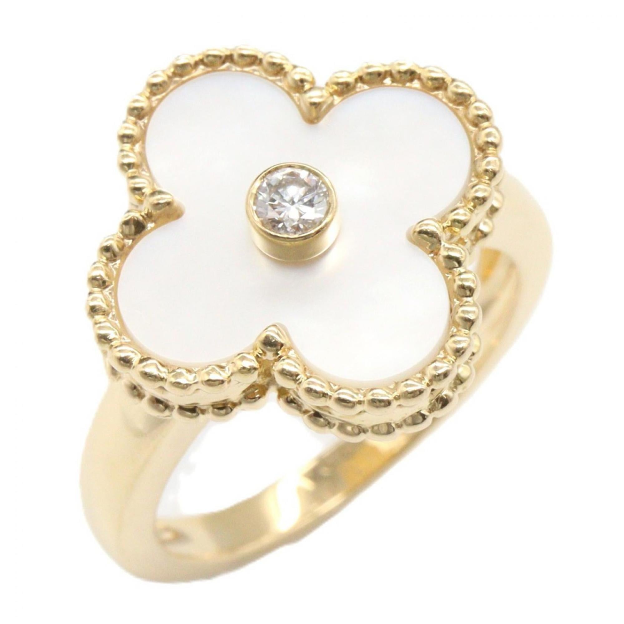 Van Cleef & Arpels Vintage Alhambra Ring, Mother of Pearl, 1PD 18K White Gold (18KWG), Diamond, Wome