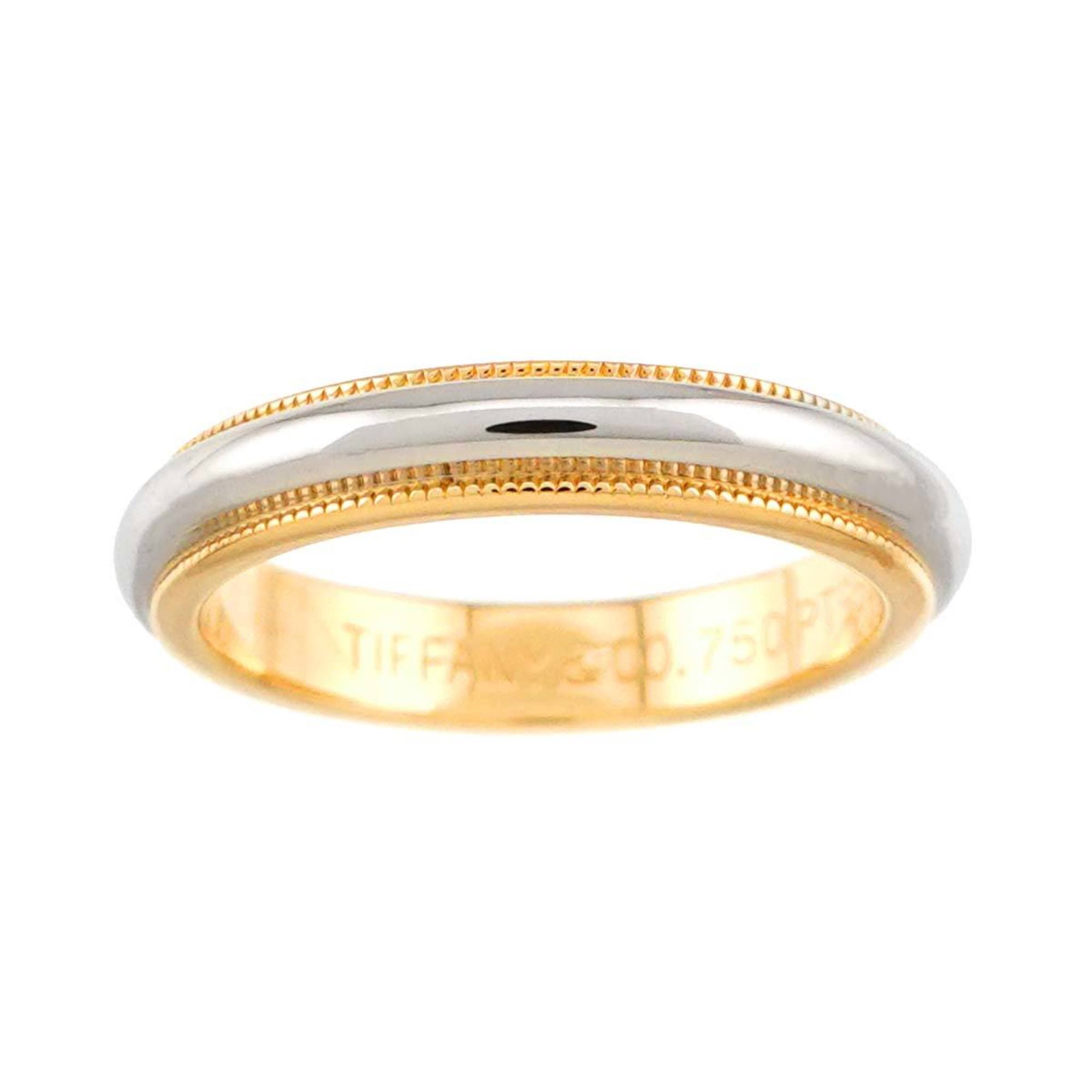 Tiffany & Co. Milgrain Band Ring, 3.4mm wide, Platinum (Pt) and 18K Yellow Gold (750).