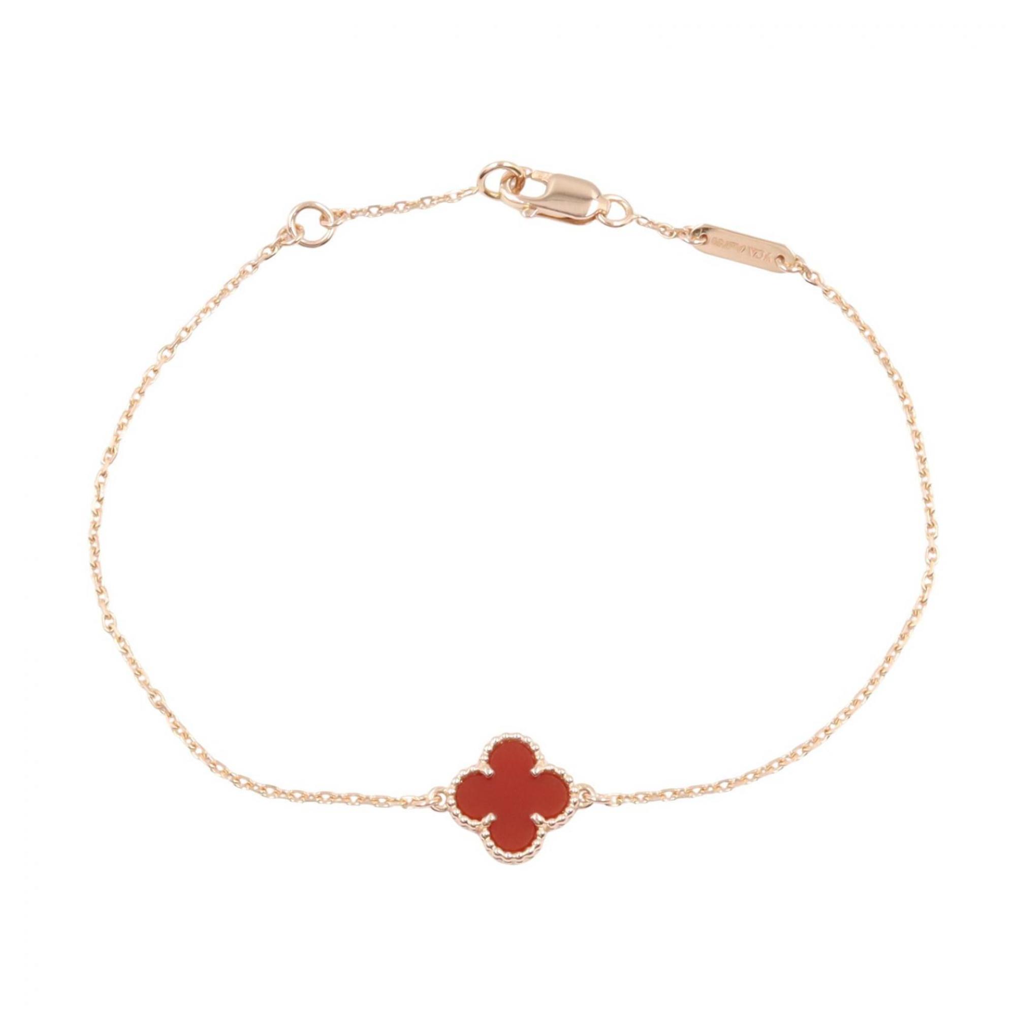 Van Cleef & Arpels Sweet Alhambra Bracelet, 18K Pink Gold (PG), Carnelian, Women\'s, Gold/Red Tone,