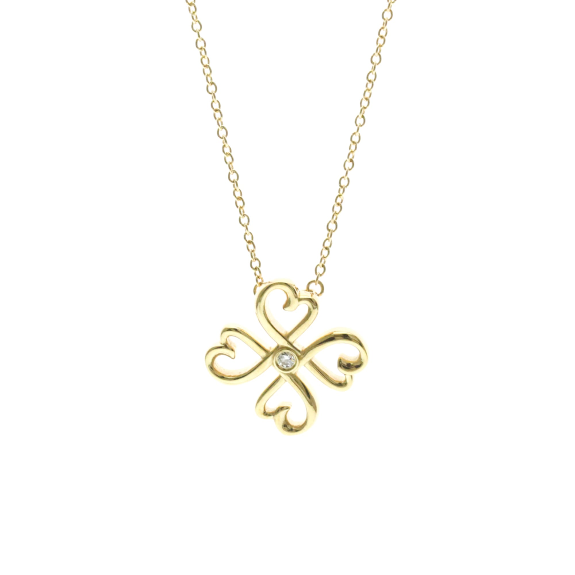 Tiffany Loving Heart Clover Necklace Yellow Gold (18K) Diamond Men,Women Fashion Pendant Necklace (G