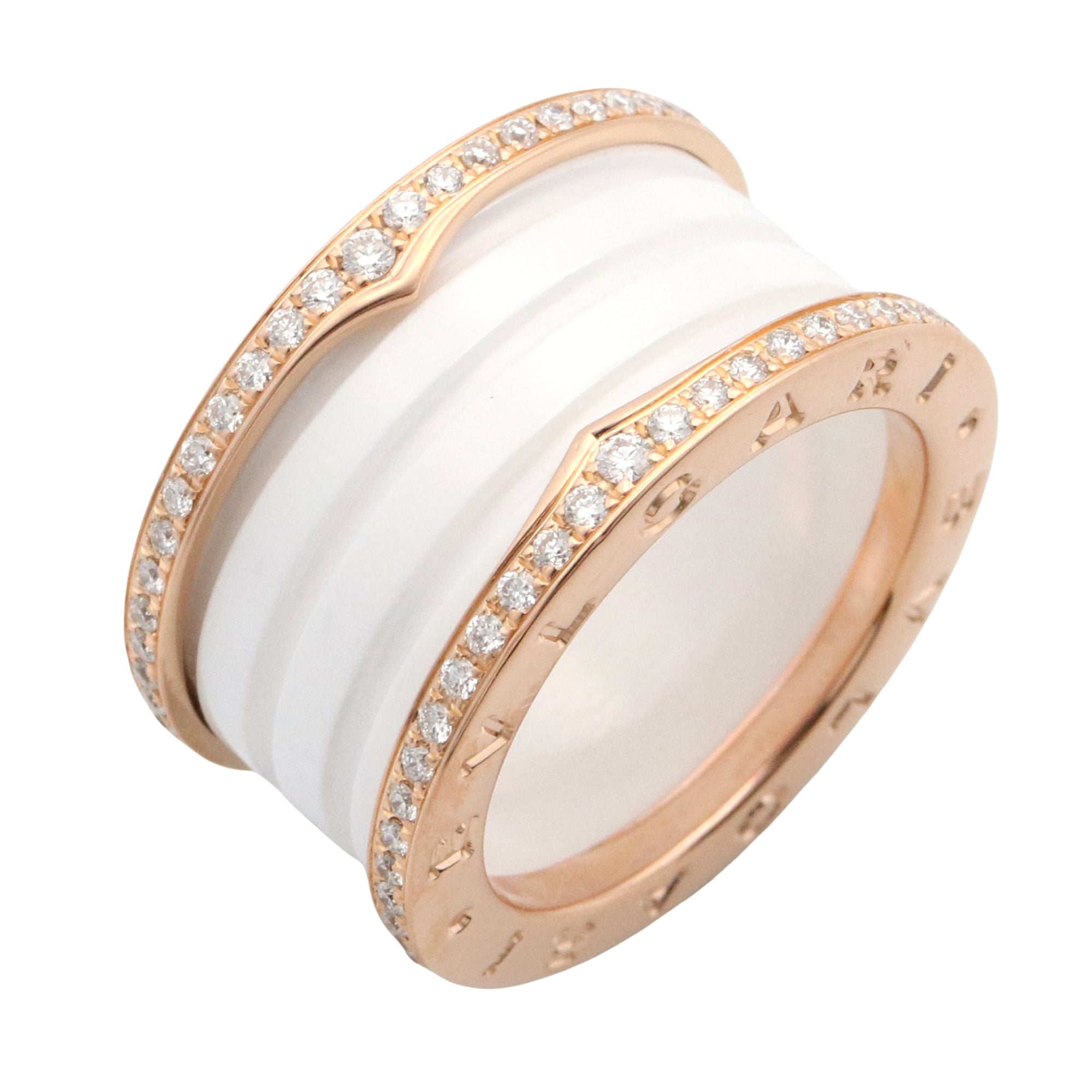 BVLGARI B-zero1 Ceramic 3-Band Ring in 18K Pink Gold with Diamonds, Clear, for Women