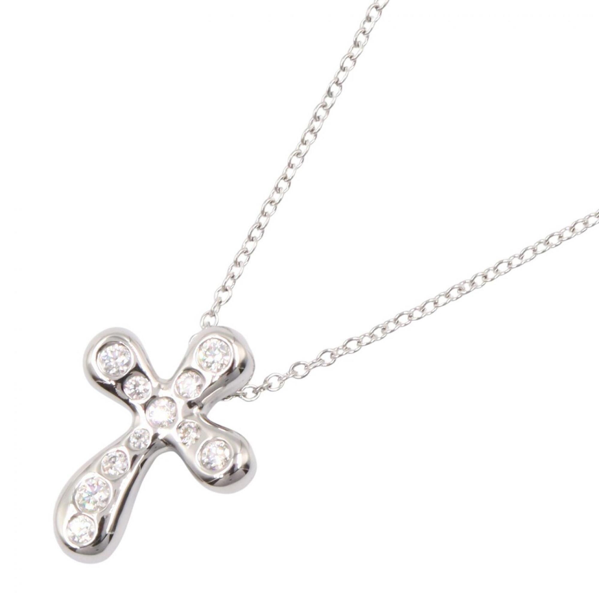 Tiffany & Co. Small Cross Necklace, Platinum (Pt950), Diamond, Women\'s, Silver/Clear Tone