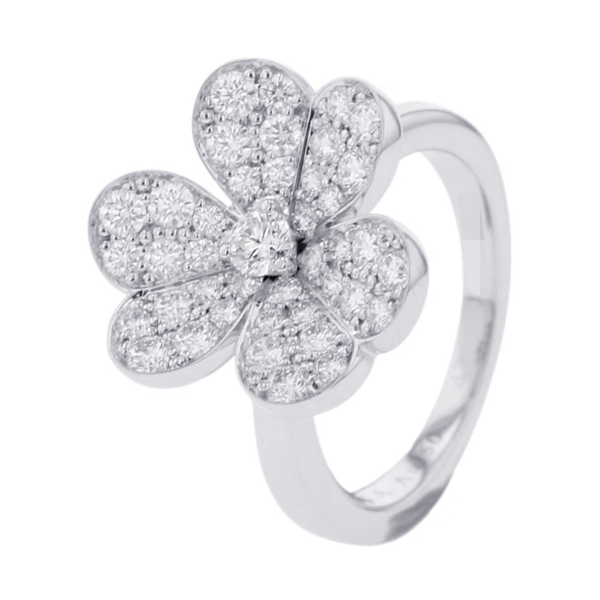 Van Cleef & Arpels Frivole Ring with 1 Flower and 43 Diamonds, 0.8ct Total, 18K White Gold, Size 47,