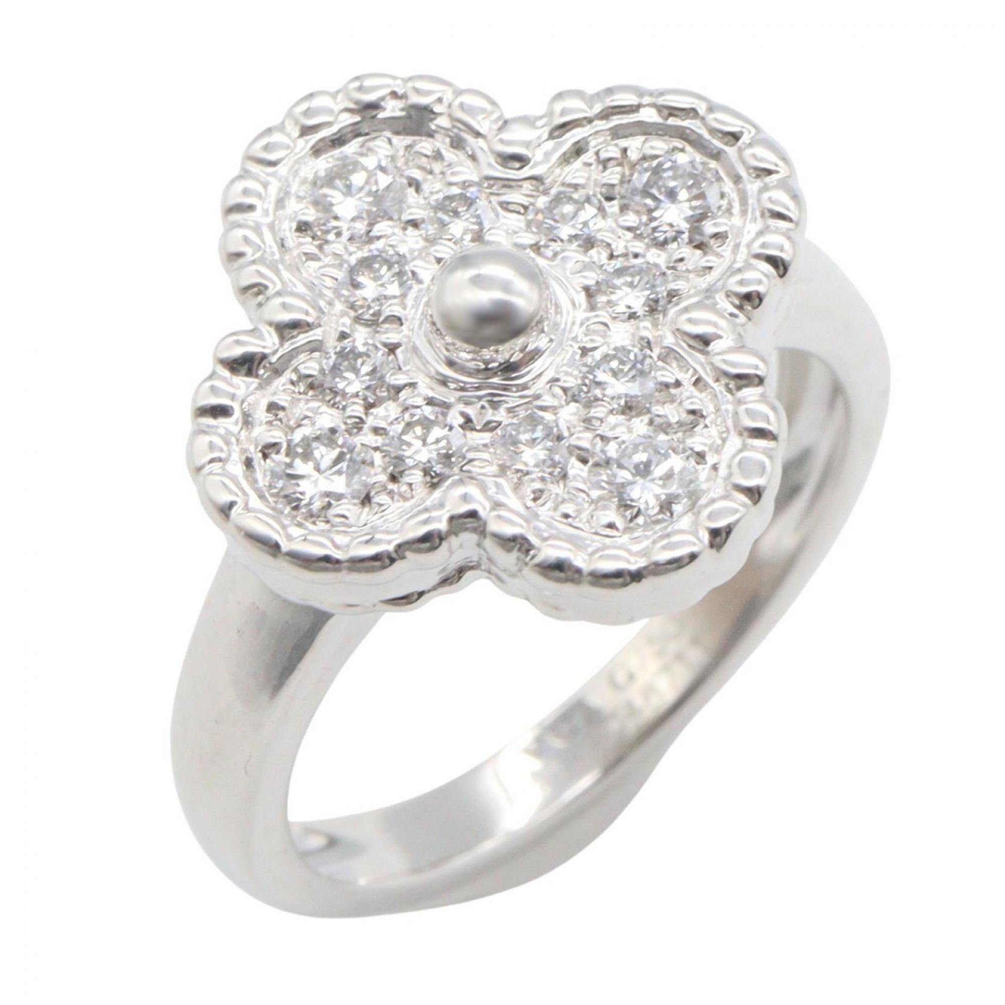 Van Cleef & Arpels Vintage Alhambra Diamond Ring - 18K White Gold (18KWG) Women\'s Silver/Clear Tone