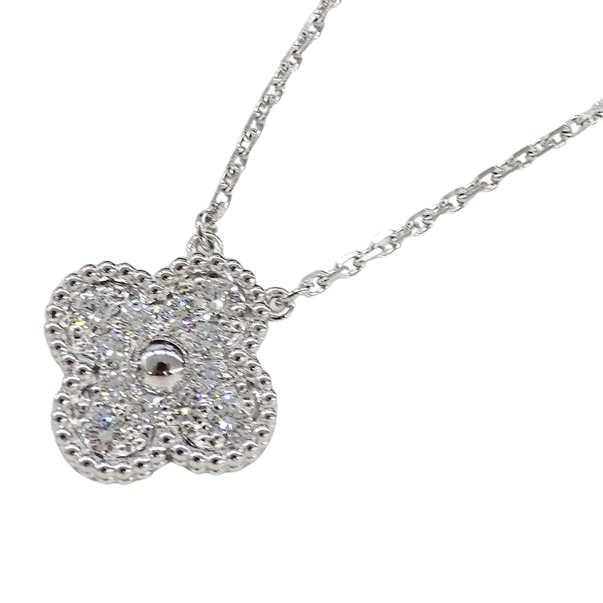 Van Cleef & Arpels Vintage Alhambra Necklace for Women, 750WG White Gold with Diamonds, Polished.