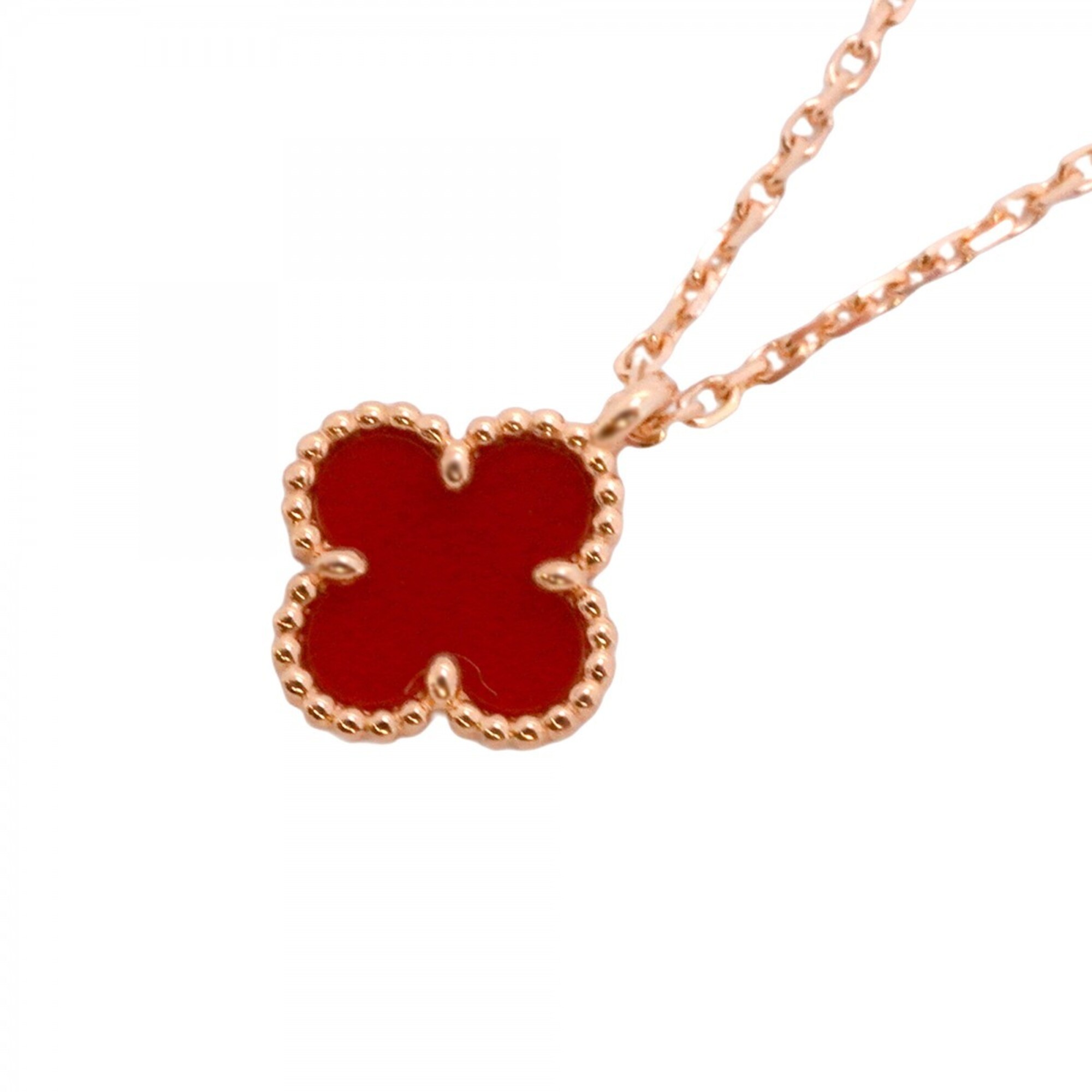 Van Cleef & Arpels Sweet Alhambra Necklace, 18K Pink Gold, Carnelian Red, Ladies\'