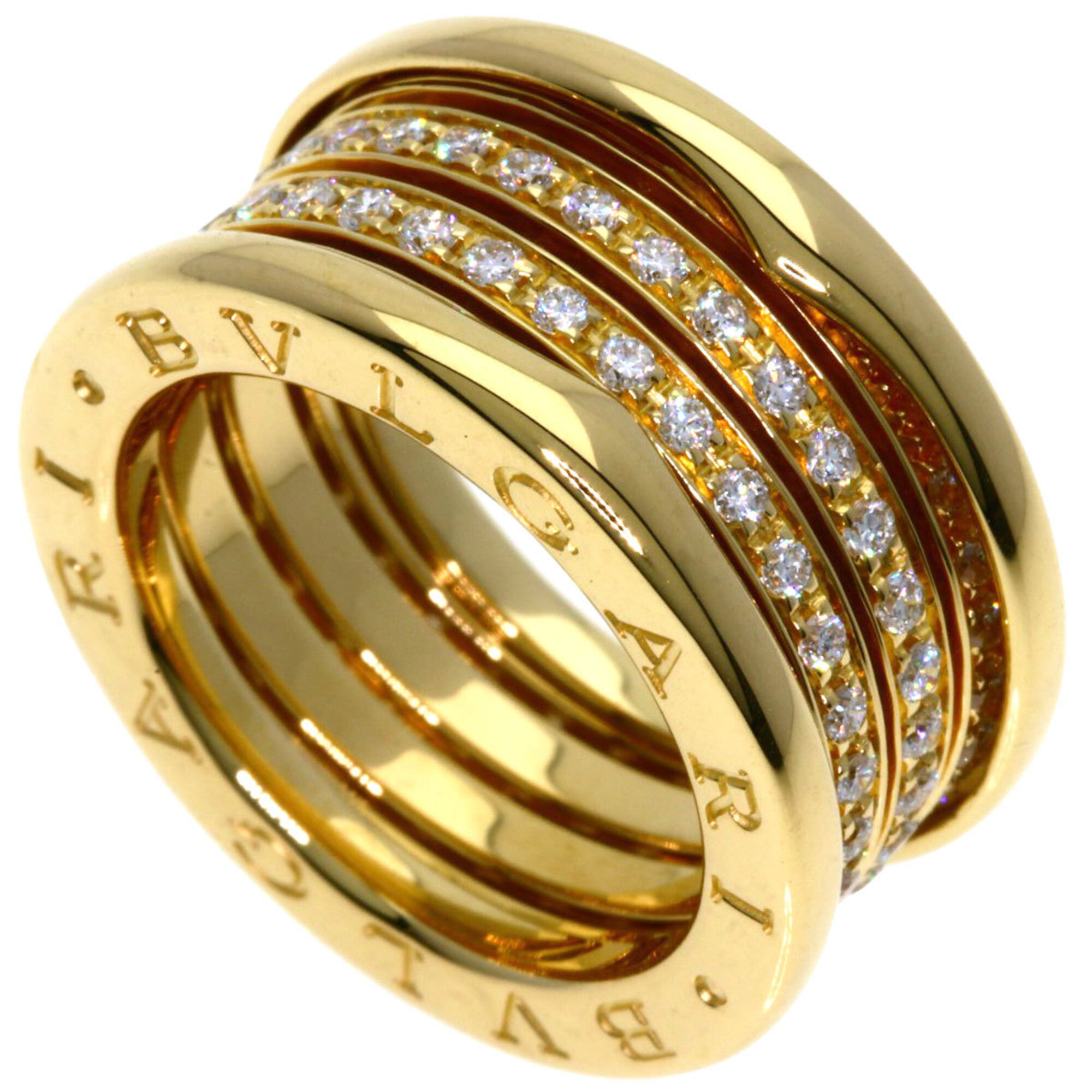 BVLGARI B-zero1 3-band full diamond ring, size #50, 18K yellow gold, women\'s.