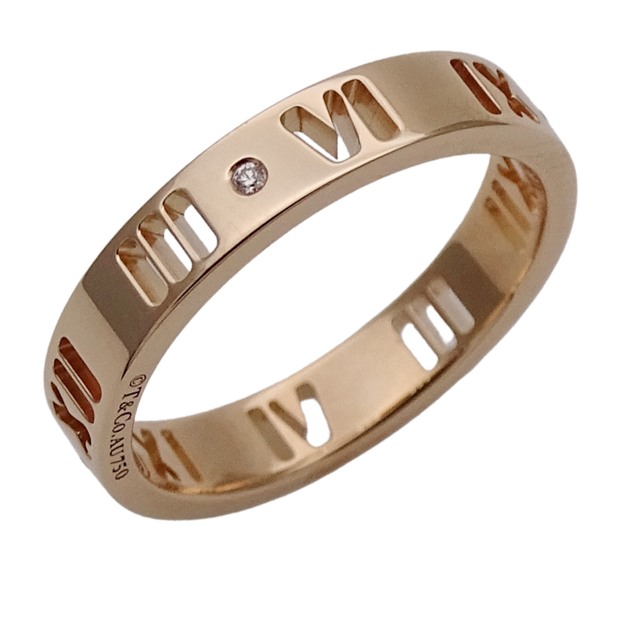 Tiffany & Co. Women\'s Atlas Pierced Ring, 750PG, 4-Piece Diamond, Pink Gold, Polished