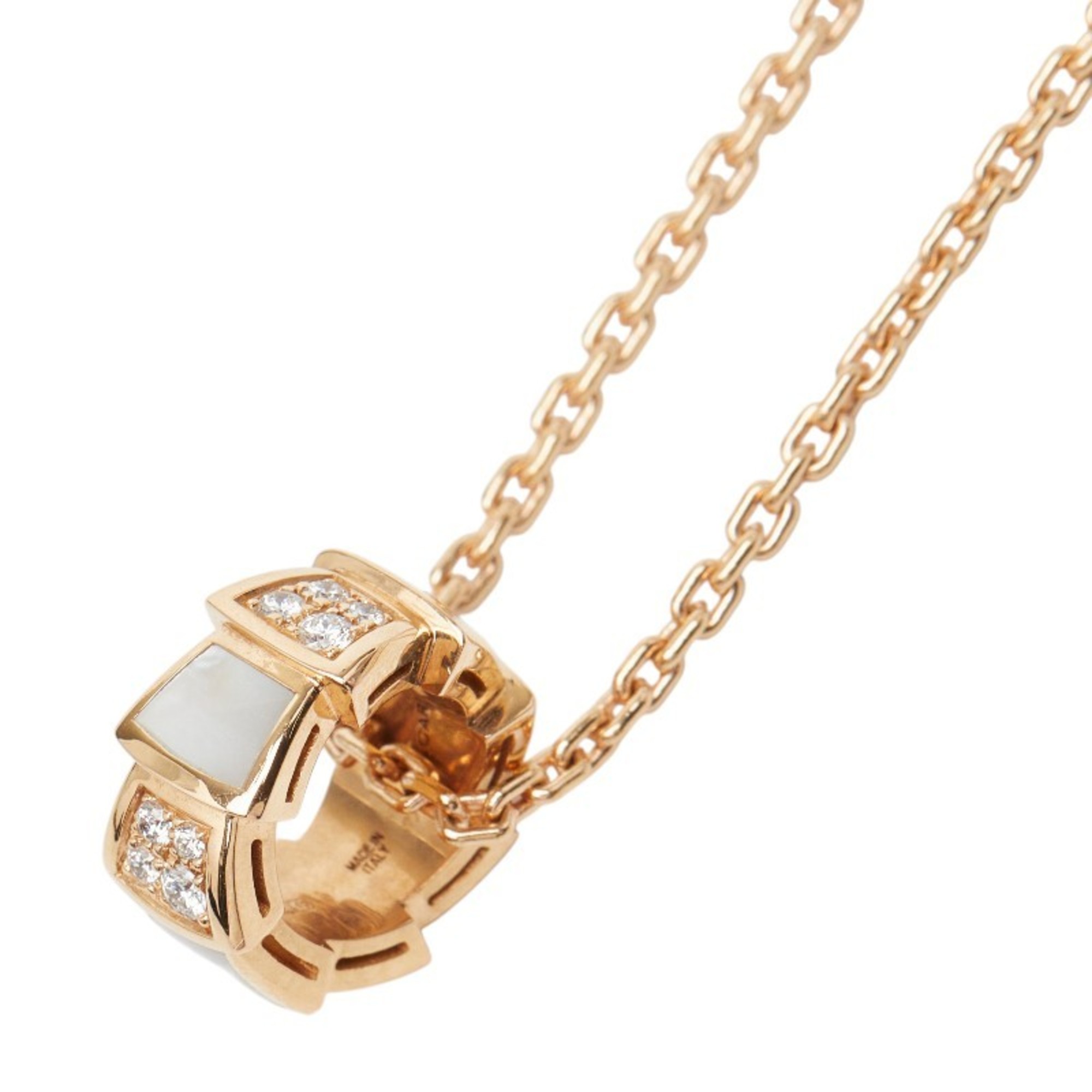Bvlgari Serpenti Viper Necklace in 18K Pink Gold with Diamonds and Mother-of-Pearl for Women