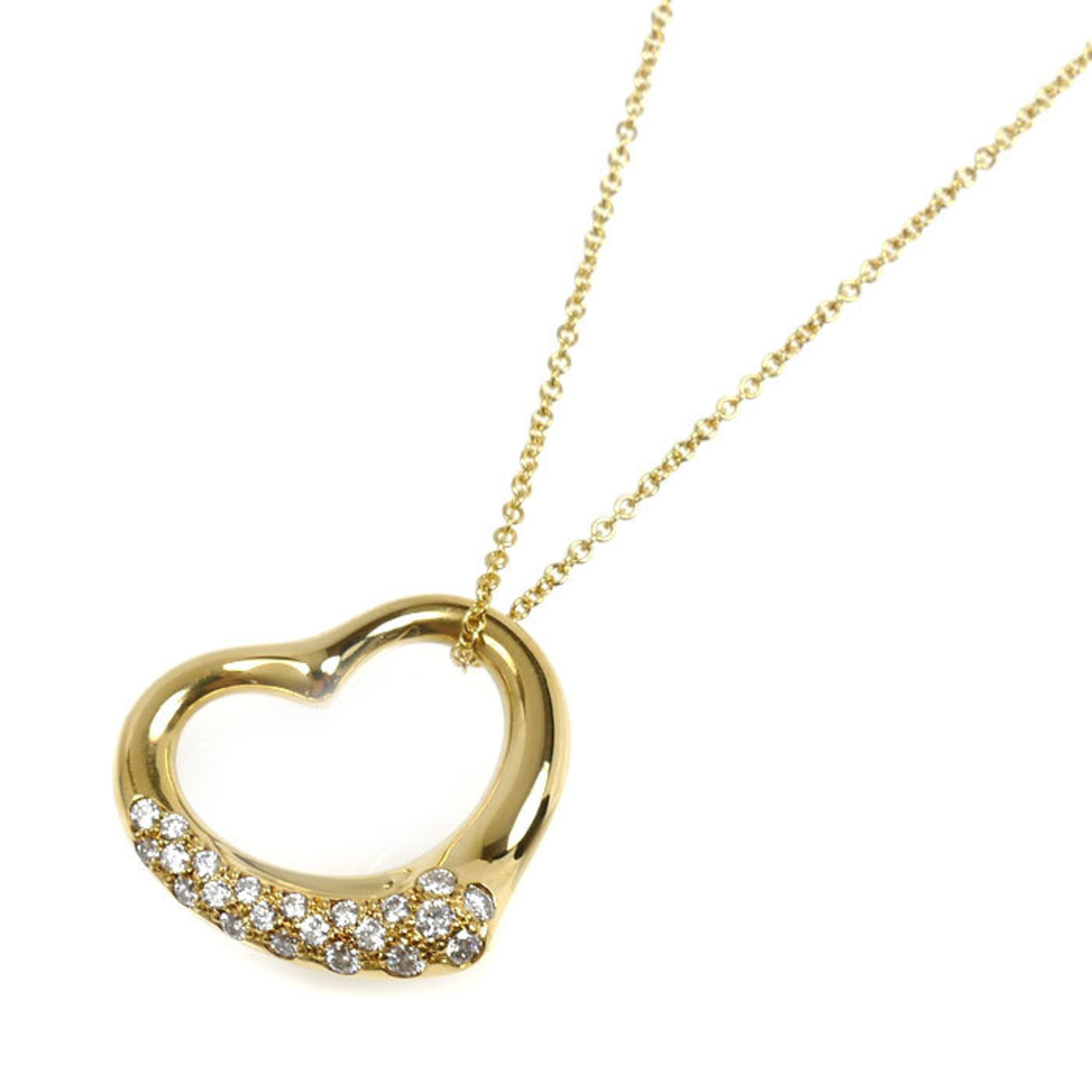 TIFFANY&Co. Tiffany 18K Yellow Gold Open Heart Diamond Necklace, 8.2g, 40cm, Women\'s.