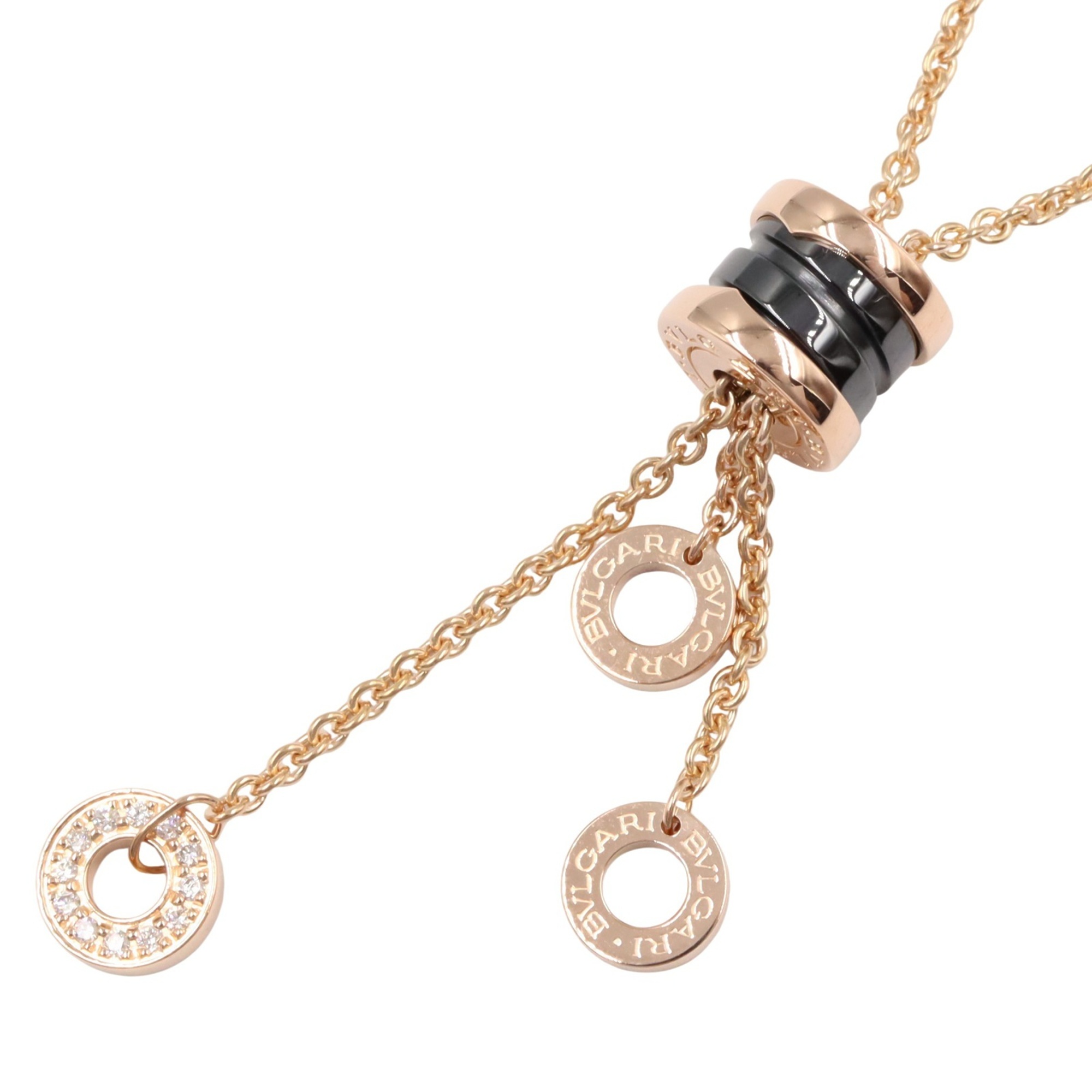 BVLGARI B-zero1 Element Ceramic Diamond Necklace, 18K Pink Gold with and Diamonds, Clear, for Women