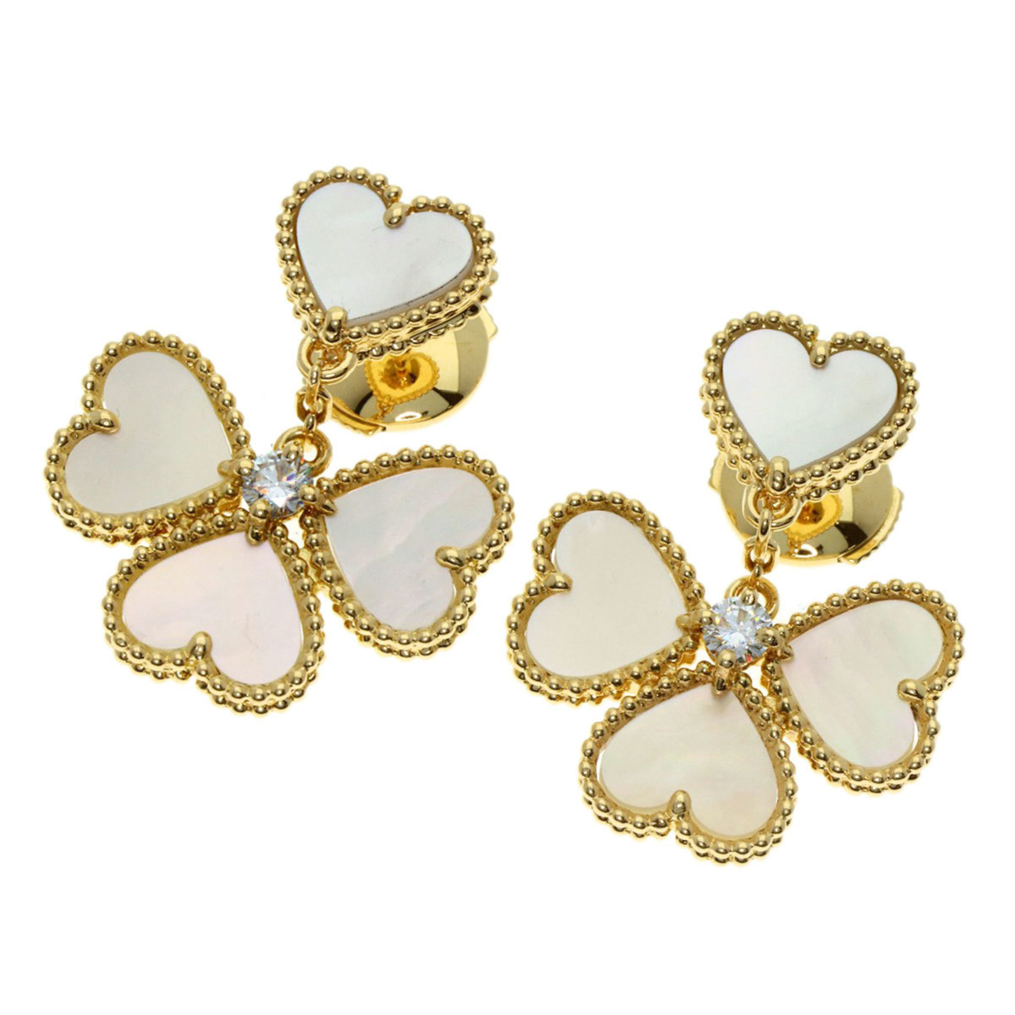 Van Cleef & Arpels Sweet Alhambra Euillage Diamond Earrings in 18K Yellow Gold for Women.