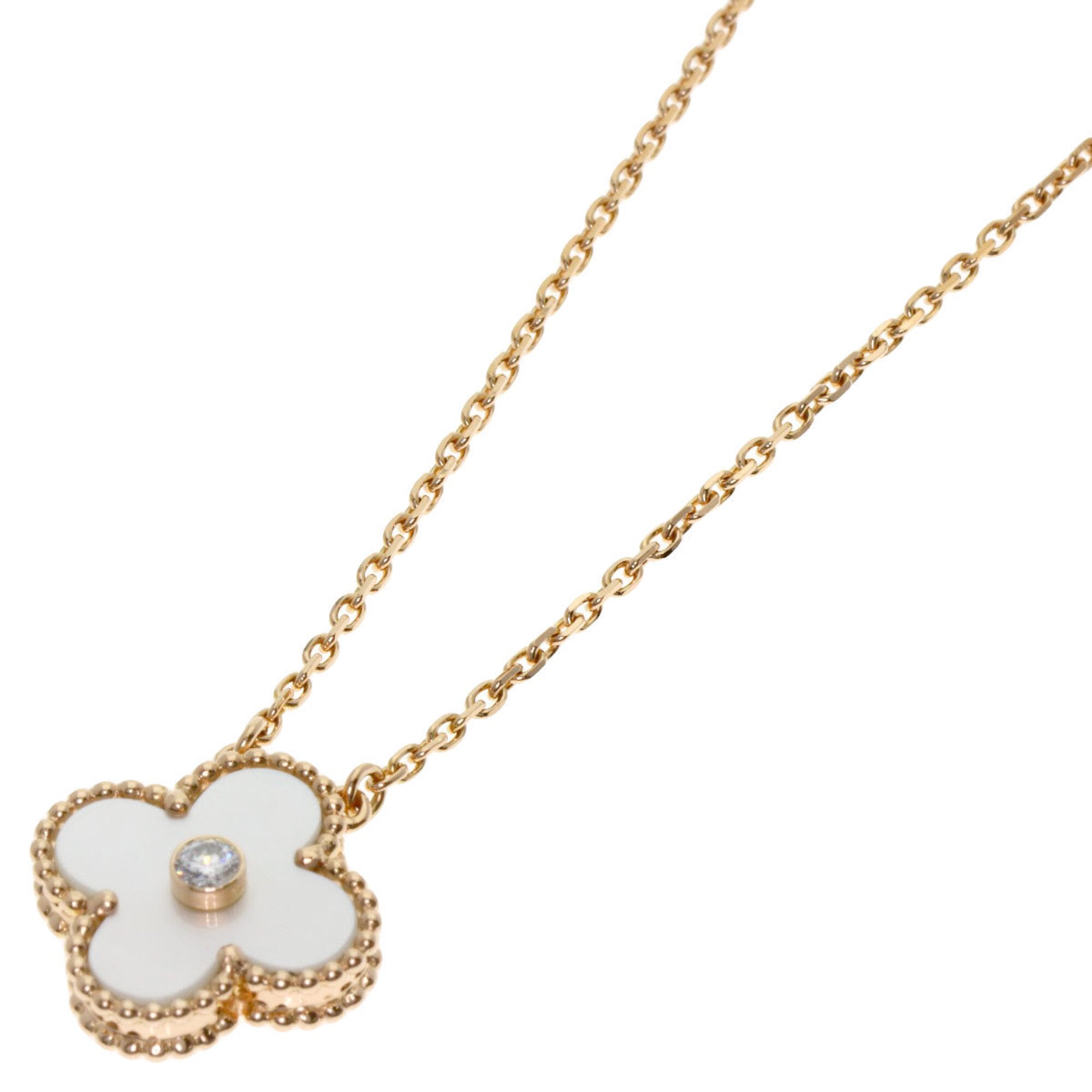 Van Cleef & Arpels Vintage Alhambra 1P Diamond Necklace 18K Pink Gold Women\'s