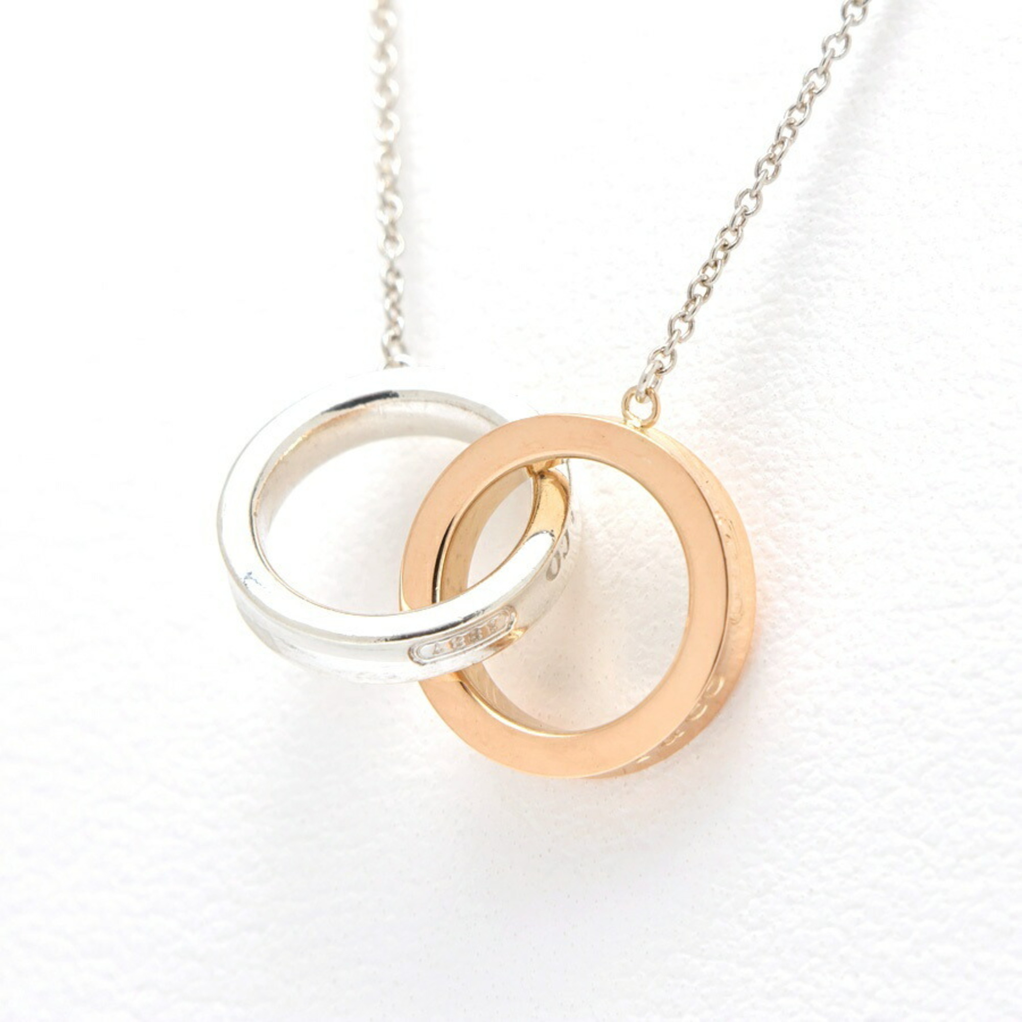 Tiffany & Co. 1837 Interlocking Circle Pendant Necklace 60013936 18KPG 925 Sterling Silver 40cm S-15