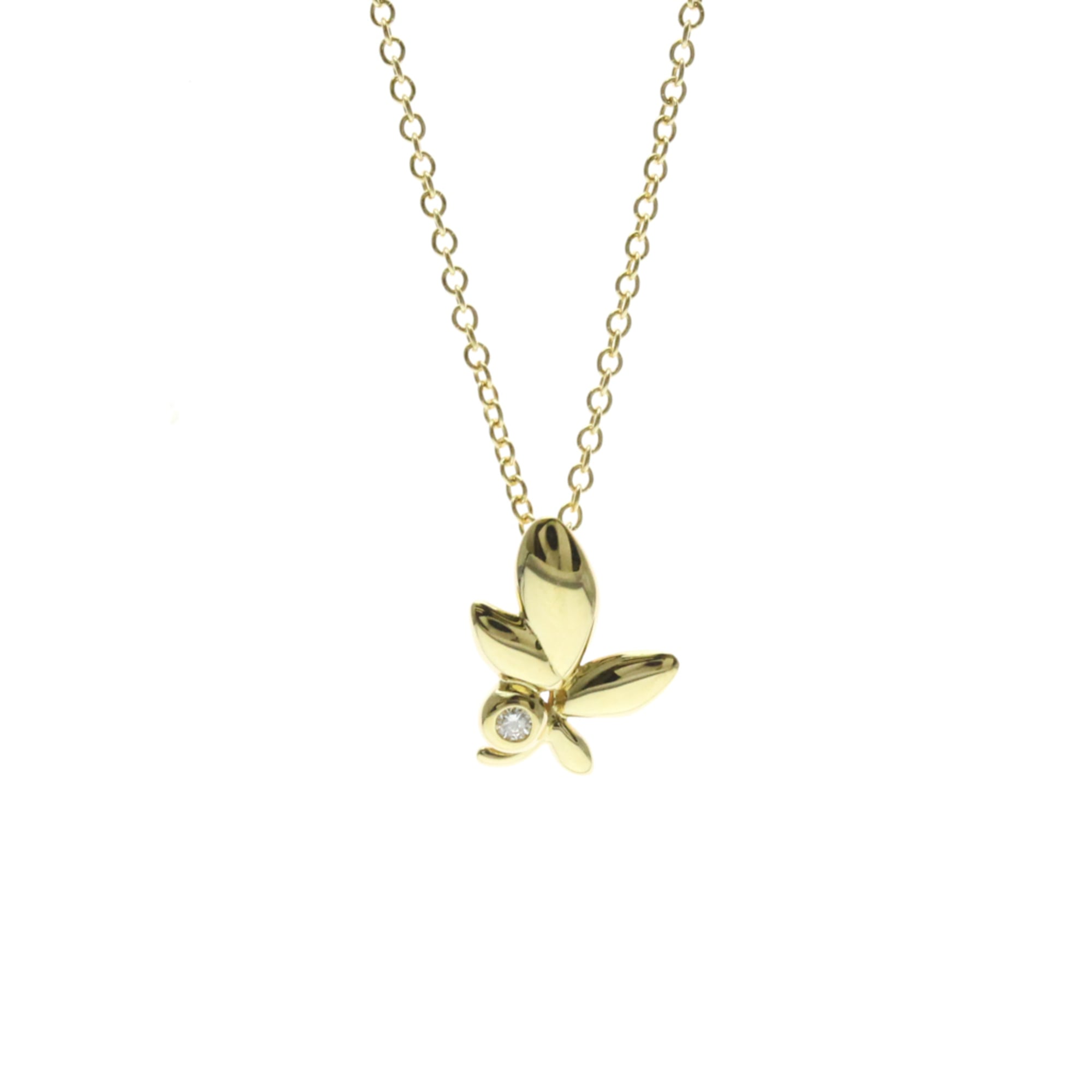 Tiffany Olive Leaf Necklace With 1 Diamond Yellow Gold (18K) Diamond Men,Women Fashion Pendant Neckl