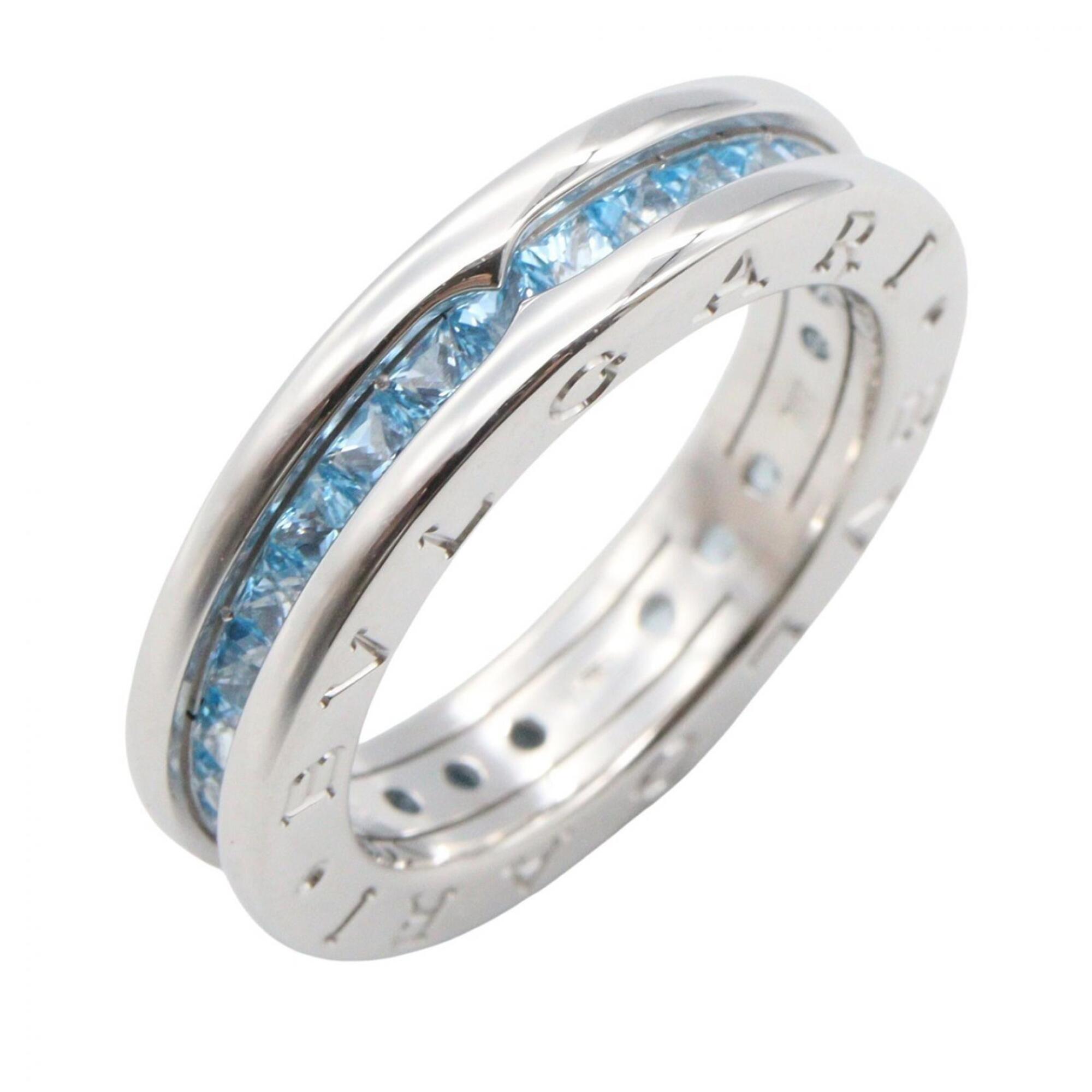 BVLGARI B-zero1 Ring, Blue Topaz, 1-Band 18KWG (White Gold), Men\'s/Women\'s, Silver/Blue Tones