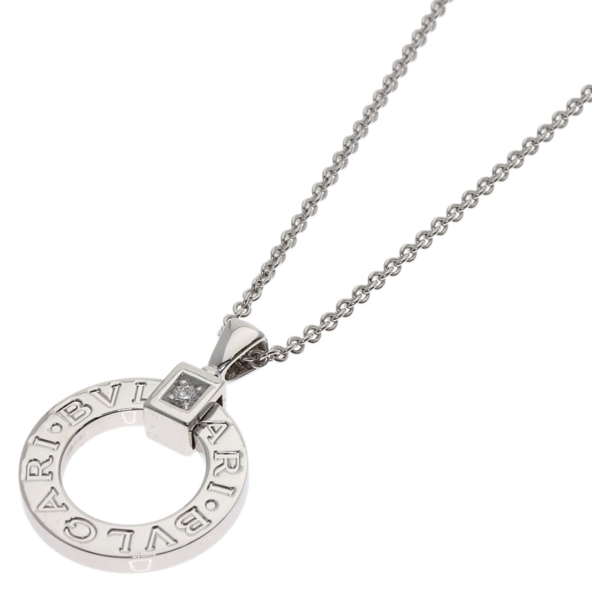 Bulgari Double Logo 1P Diamond Necklace 18K White Gold Women\'s BVLGARI