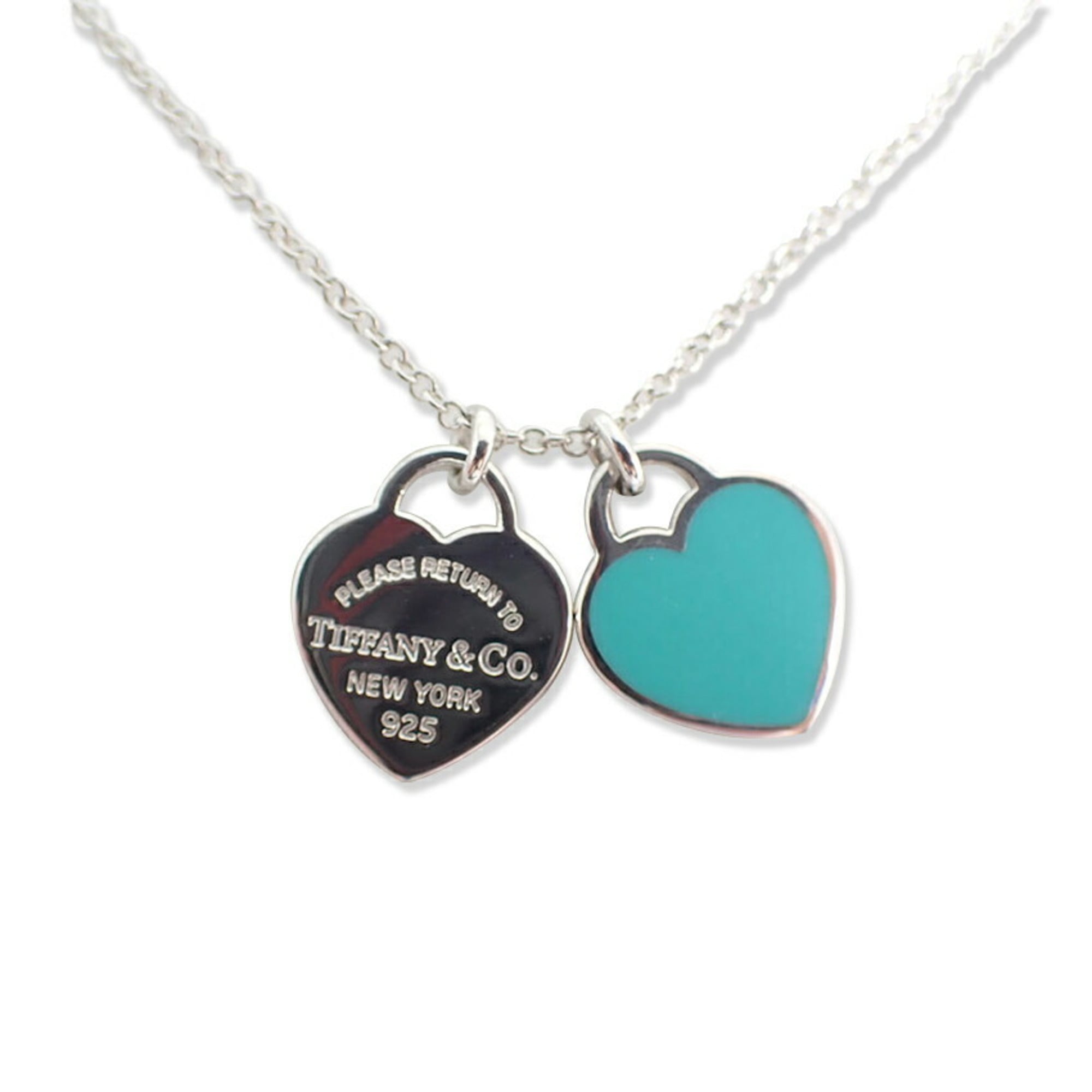 TIFFANY & Co. 925 Blue Enamel Return to Tiffany Double Heart Tag Pendant