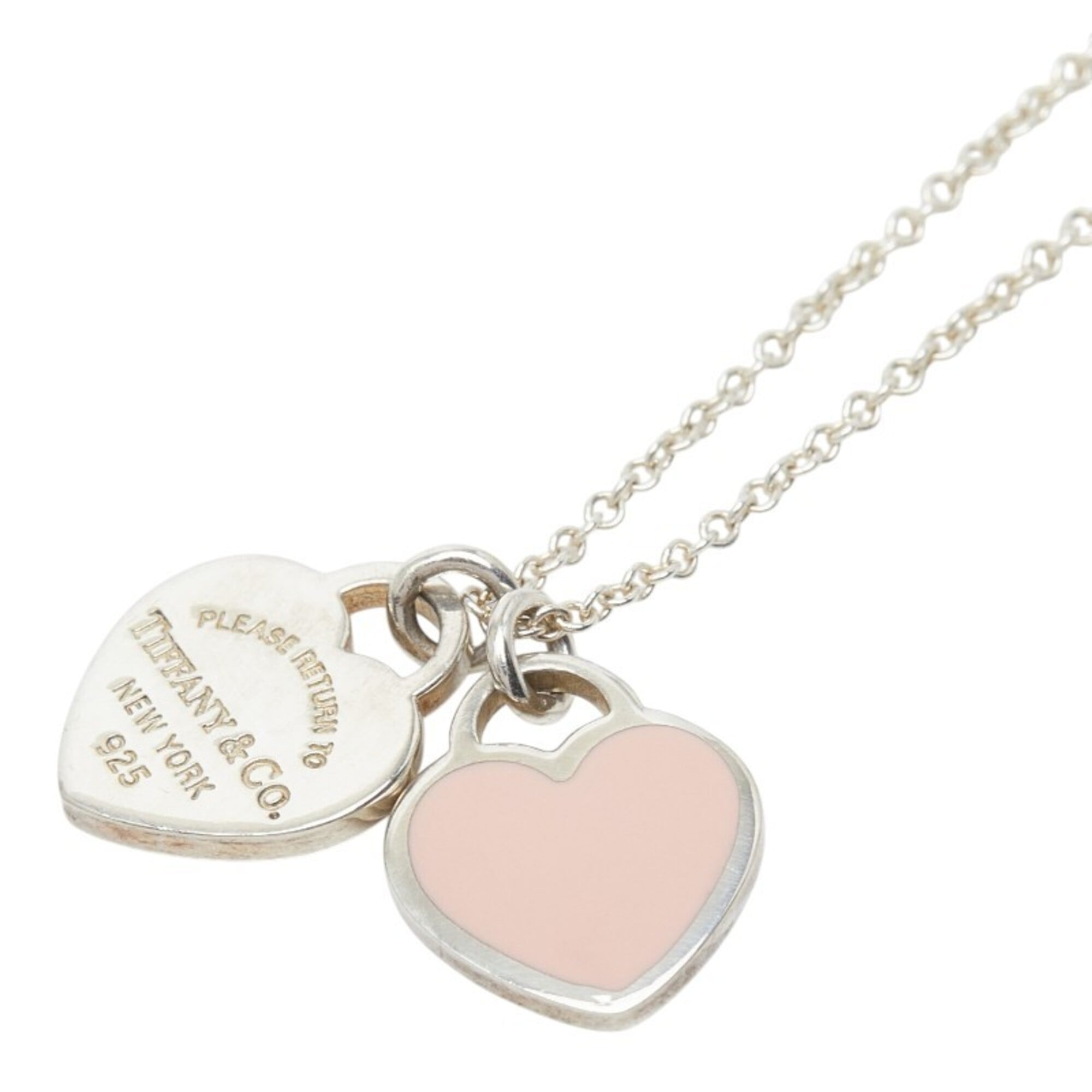 Tiffany & Co. Return to Double Heart Tag Chain Pendant Necklace, Pink, SV925 Silver, Women\'s.