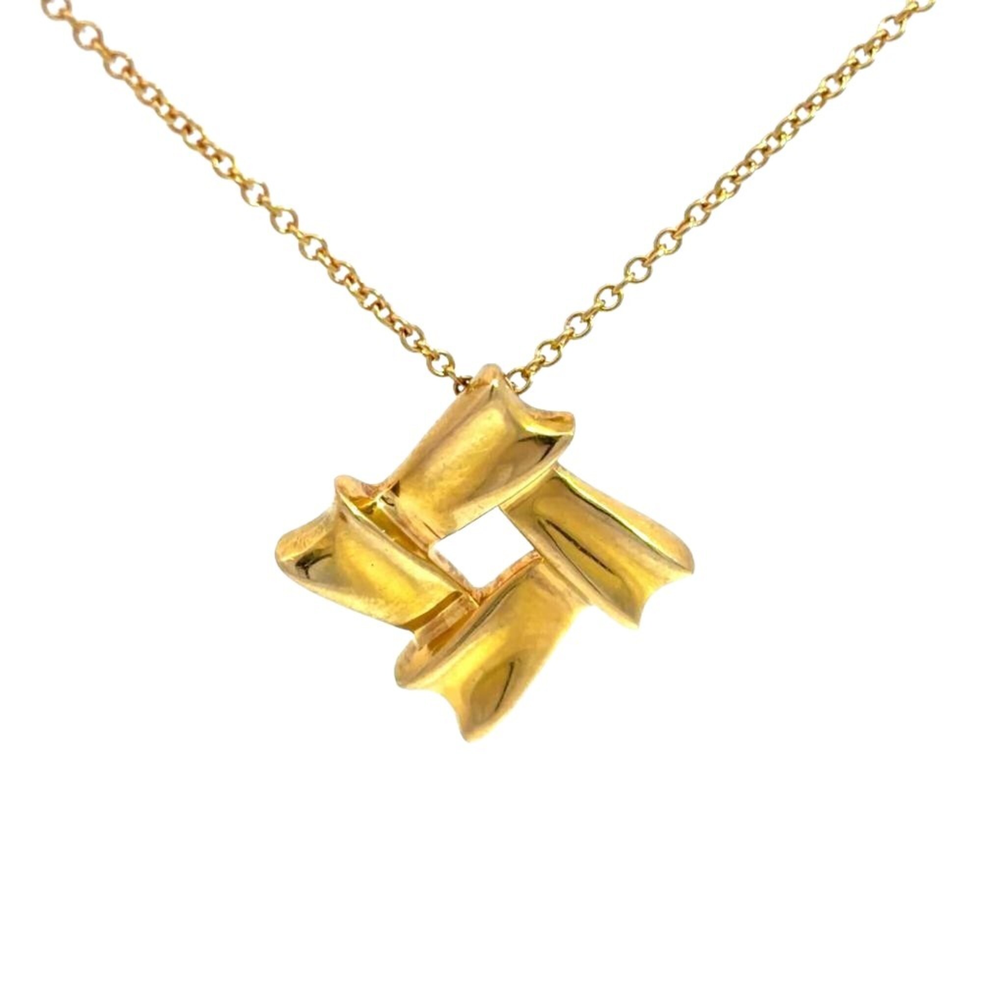 Tiffany & Co. Bow Ribbon Square Necklace, 18K Yellow Gold, 4.6g, Women\'s.