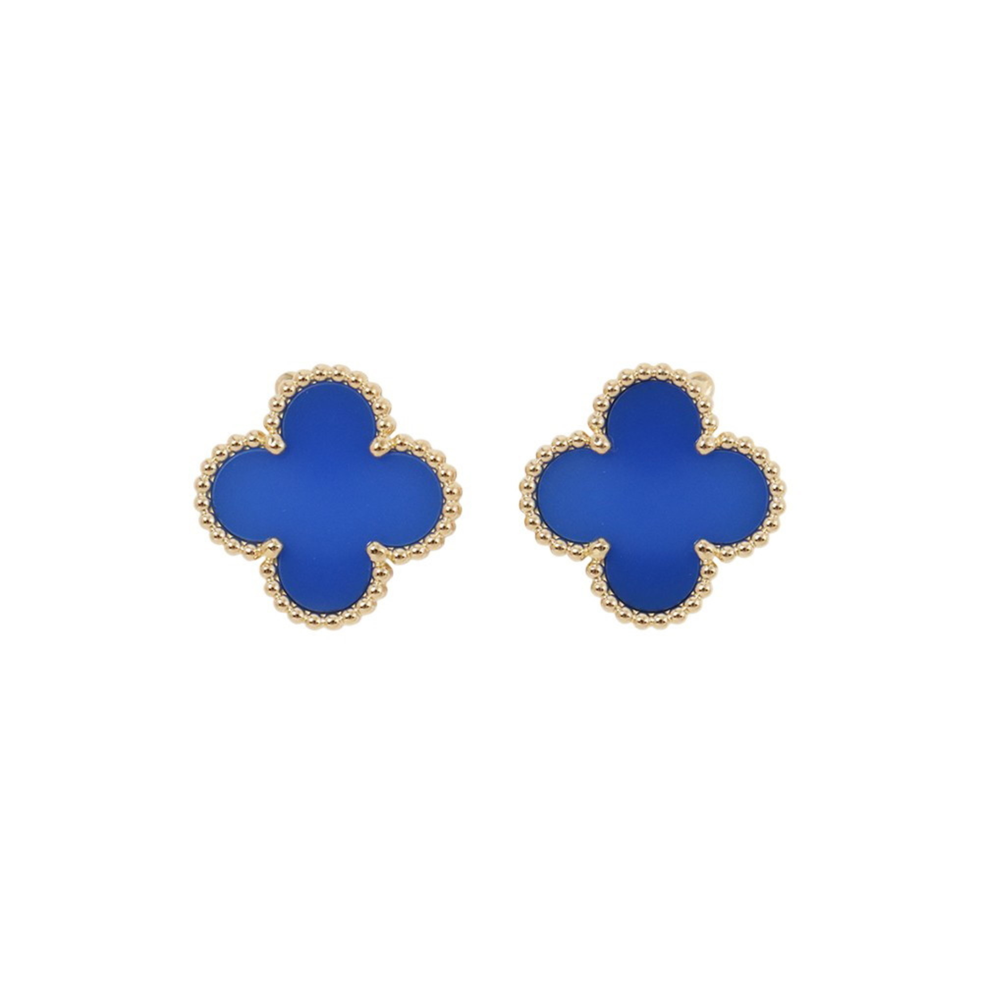 Van Cleef & Arpels Alhambra Earrings with Blue Agate and 18K Yellow Gold (VCARP9SZ00)